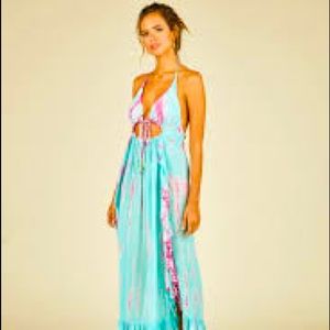Surf Gypsy Tie-dyed Cutout Halter Maxi Dress